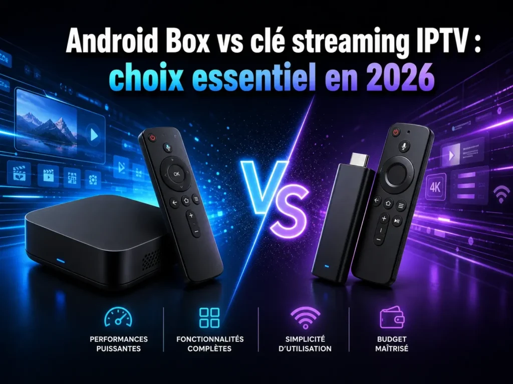 Android Box vs clé streaming IPTV : comparaison visuelle pour choisir le meilleur appareil en 2026