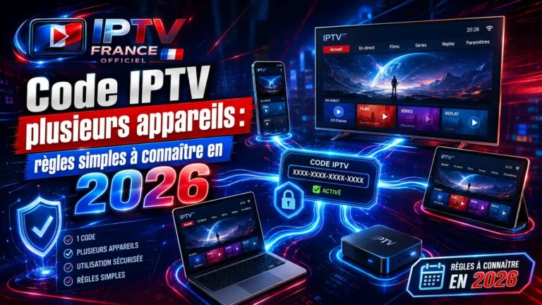 Code IPTV plusieurs appareils avec règles simples à connaître en 2026 sur TV, smartphone, tablette et box IPTV