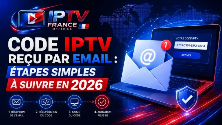 Code IPTV reçu par email avec étapes simples pour récupérer et activer son code IPTV en 2026