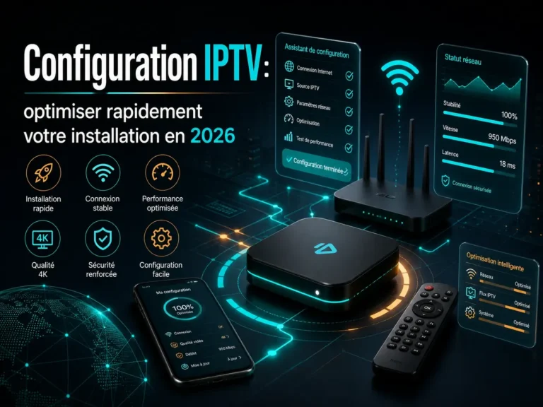 Configuration IPTV avec optimisation réseau, installation rapide, connexion stable et réglages performants pour 2026.