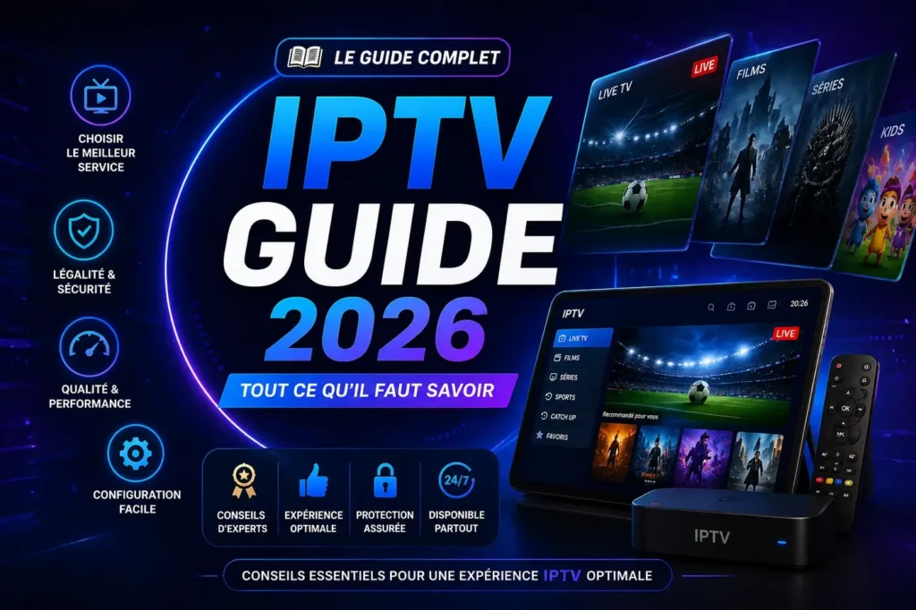 Guide IPTV 2026 guide complet et conseils essentiels avec interface moderne IPTV et design futuriste