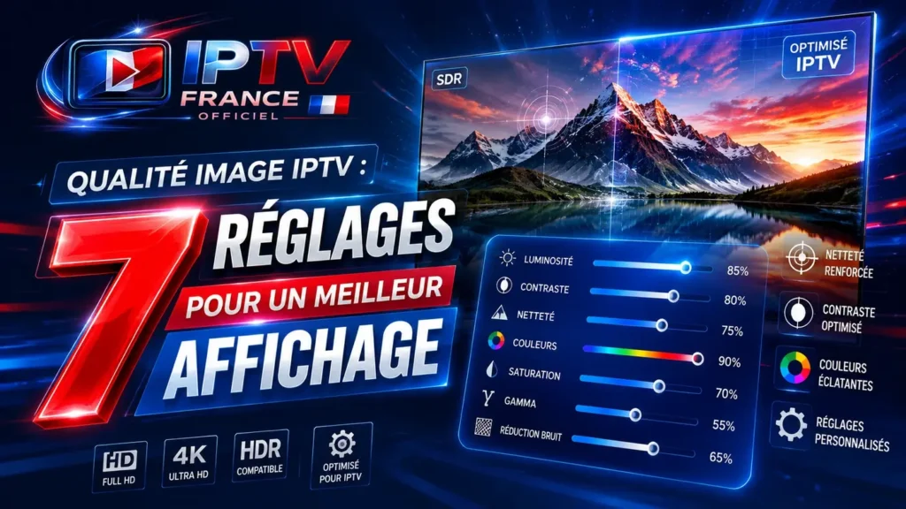 Qualité image IPTV avec 7 réglages pour améliorer l’affichage, la netteté, les couleurs et le contraste