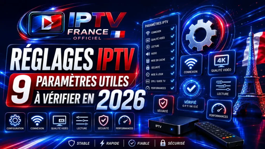 Réglages IPTV avec 9 paramètres utiles à vérifier en 2026 pour améliorer connexion, qualité vidéo, lecture et sécurité