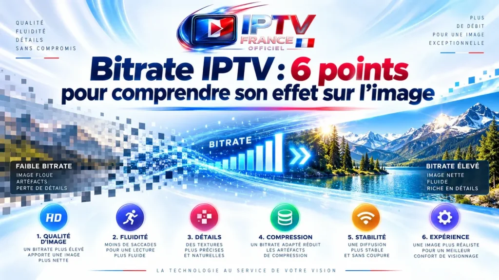 Bitrate IPTV : comparaison entre un faible et un débit élevé pour comprendre les effets sur la netteté, les détails et la qualité de l’image.