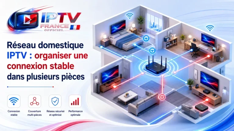 Réseau domestique IPTV avec connexion stable organisée dans plusieurs pièces en 2026